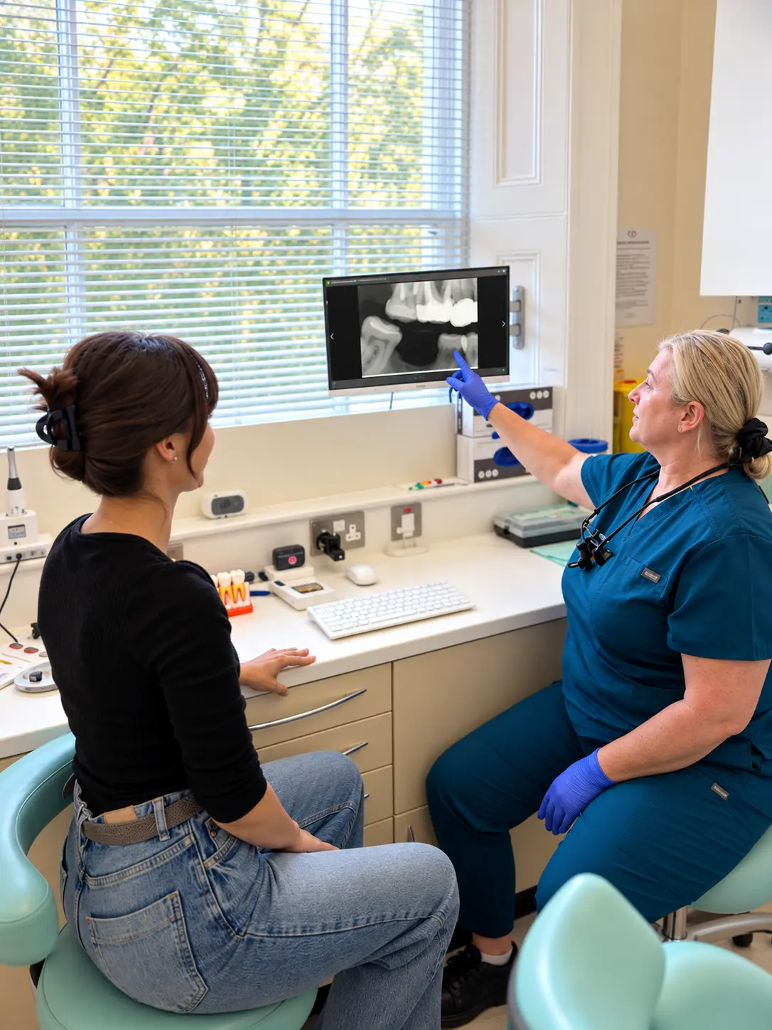 Dentist Explaining X-Ray to Patient